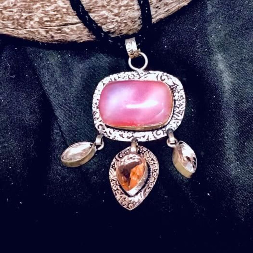 VintageStyle Soft Pink Banded Chalcedony Morganite Pendant Earthy Boho Gemstone